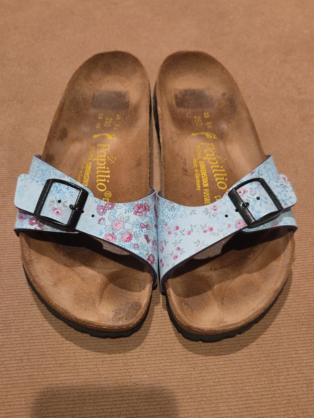 Papillio by Birkenstock Light Blue Floral Single-Buckle Madrid Slide Sandals 39